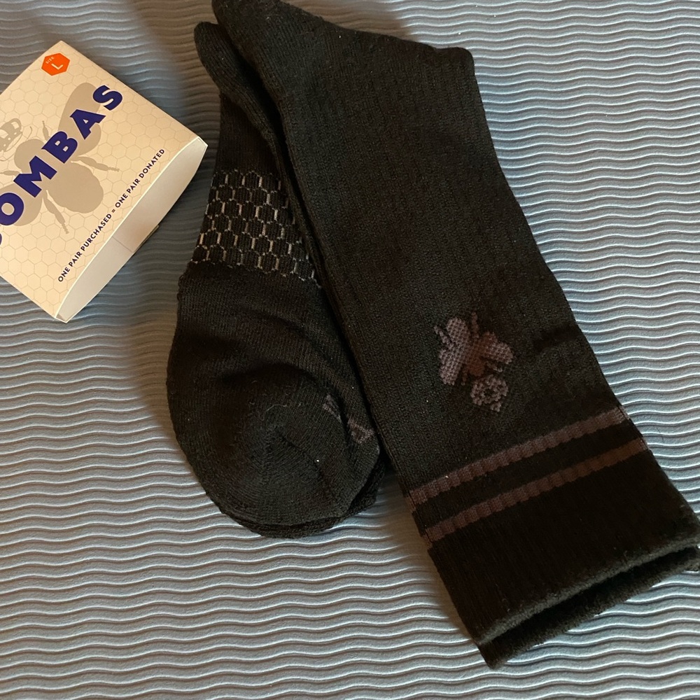 Bombas Black Crew Socks with Subtle Gray Accent